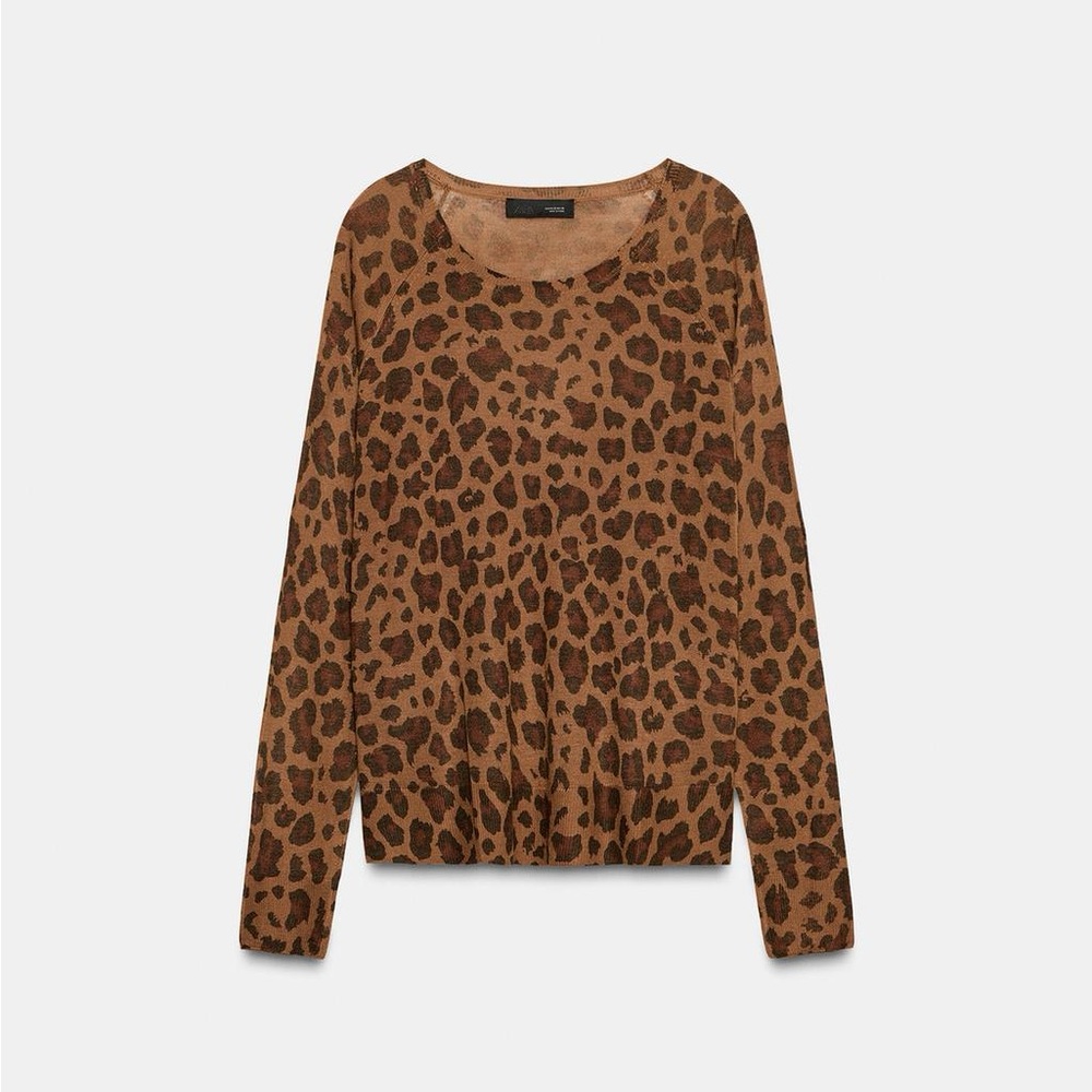 Zara Leopard Print Long Sleeve Top - Brown